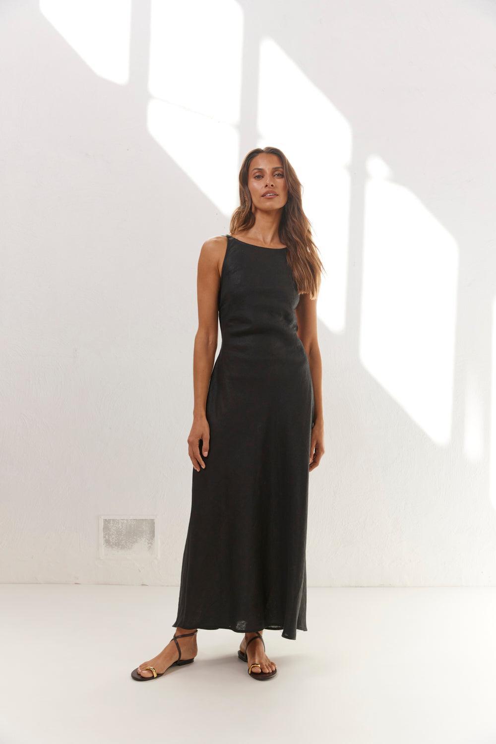 Opal Linen Maxi Dress Black Product Image