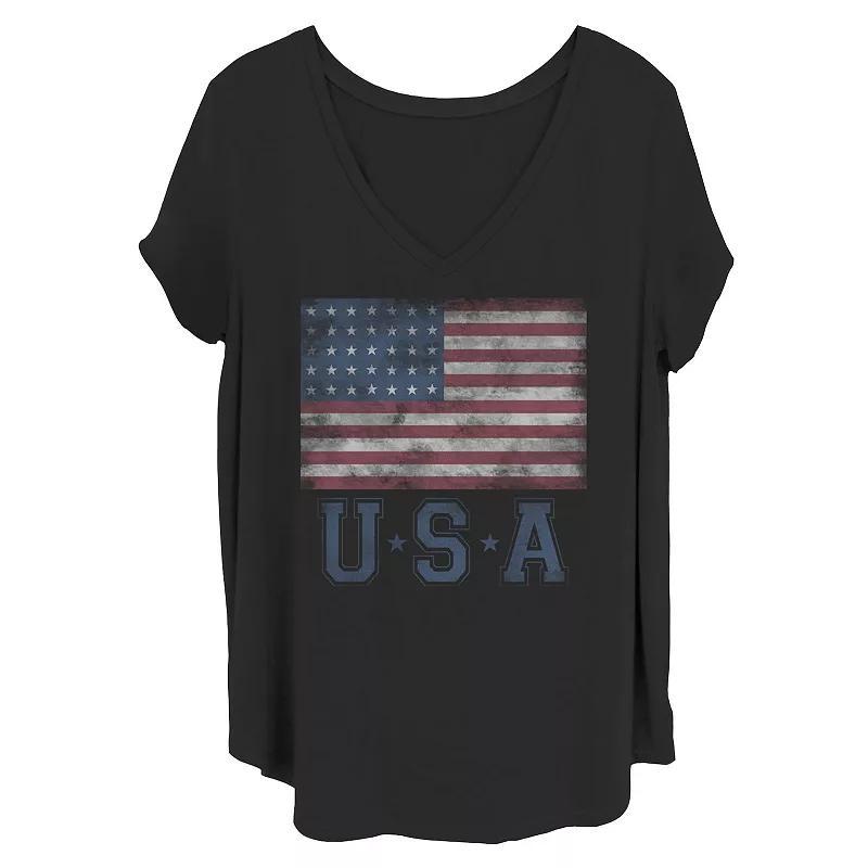 Juniors Plus Size Distressed America Flag Tee, Womens Product Image