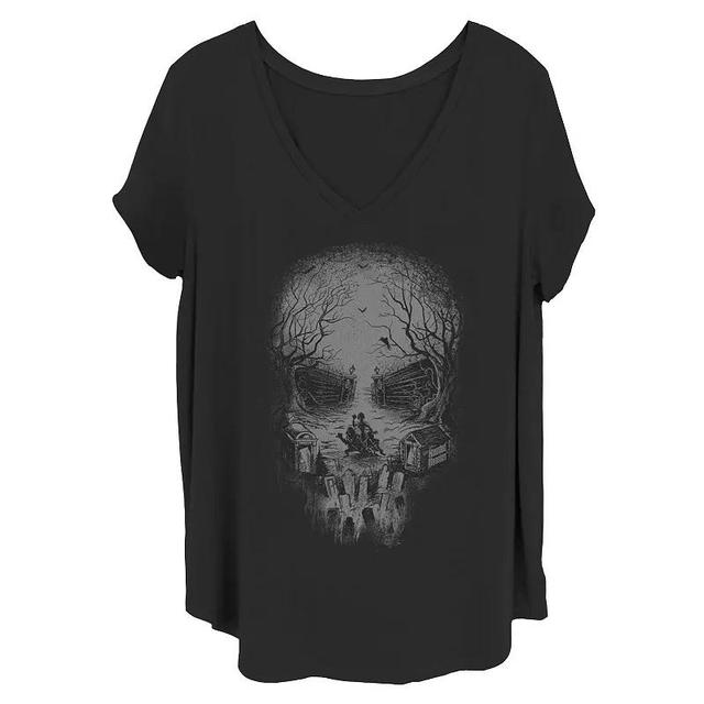 Disneys The Haunted Mansion Womens Skull Graveyard V-Neck Tee, Girls Product Image