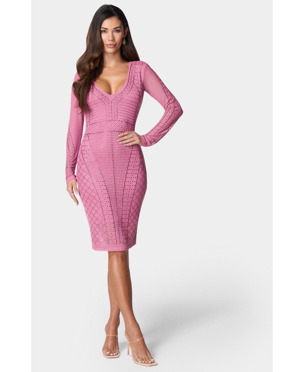 Bebe Womens Crystal Mesh Midi Dress Product Image