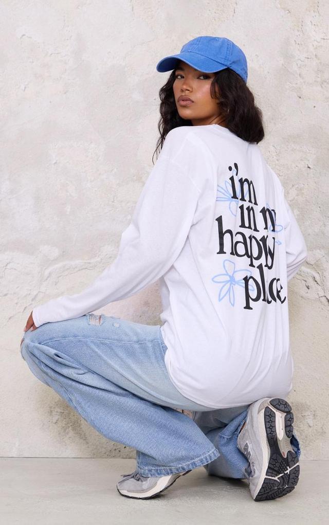 White Happy Place Graphic Oversized Long Sleeve T Shirt Product Image