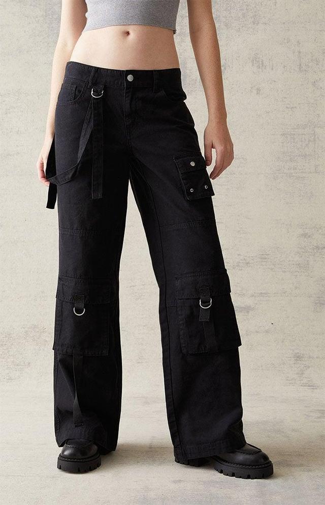 Women's Black Suspender '90s Baggy Cargo Jeans Product Image