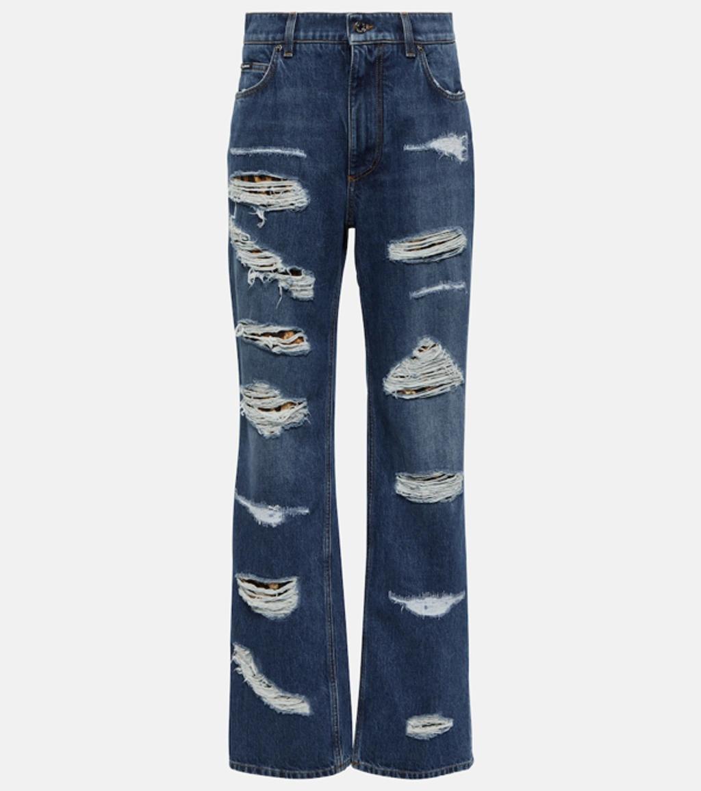 DOLCE & GABBANA Distressed High-rise Jeans In Blue Product Image