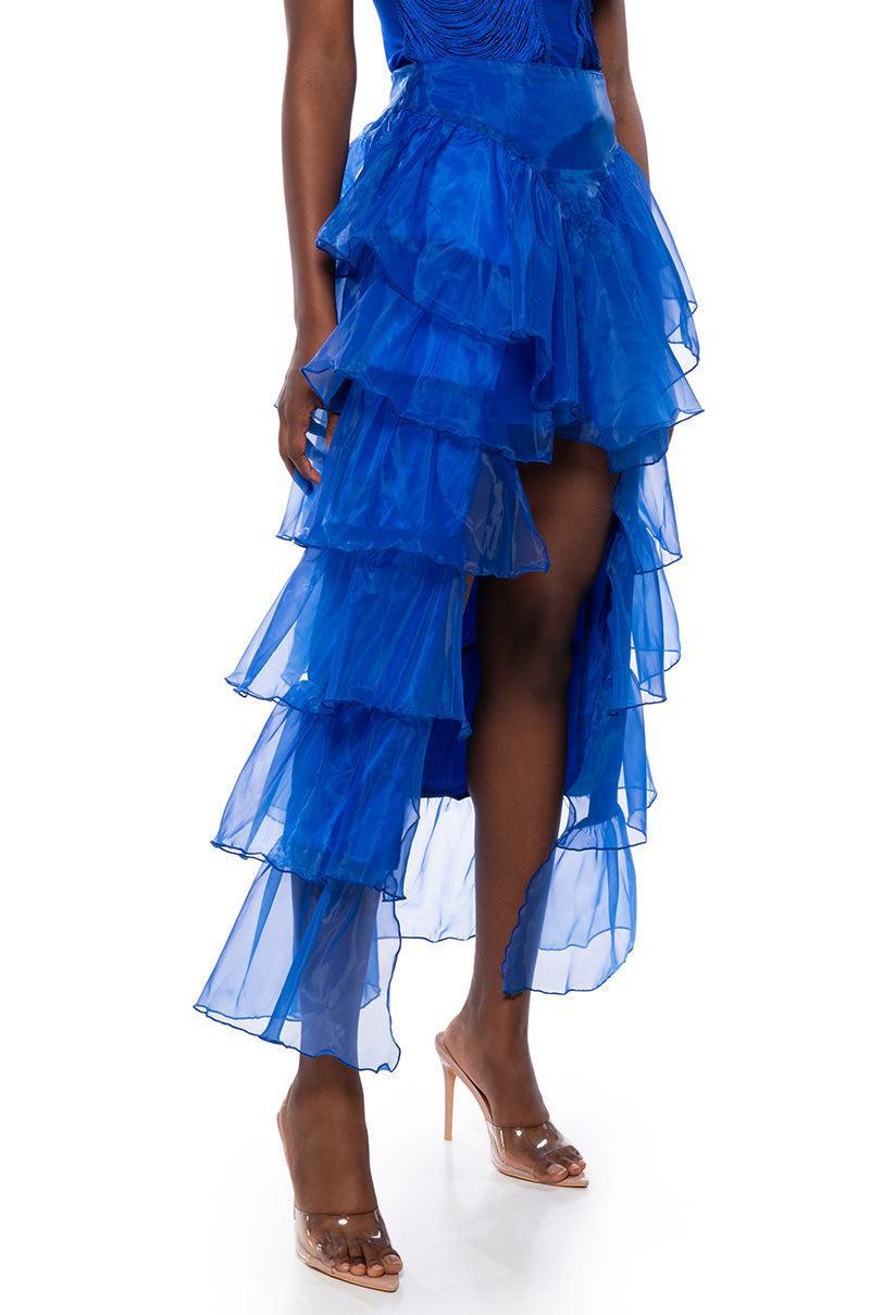 ONCE UPON A DREAM RUFFLE MAXI SKIRT IN ROYAL BLUE Product Image