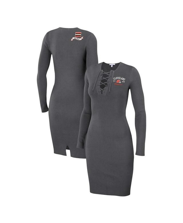 Womens WEAR by Erin Andrews Charcoal Cleveland Browns Lace Up Long Sleeve Dress Product Image