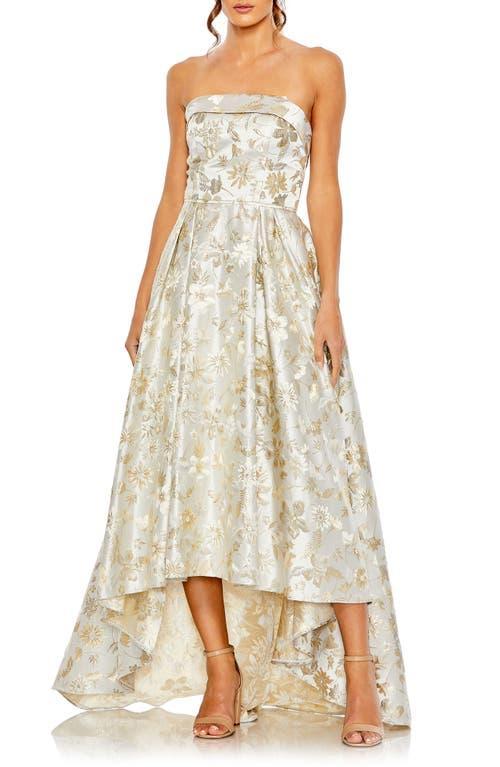 Womens Floral Brocade Strapless High-Low Gown Product Image