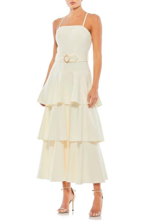 Womens Ieena Belted Tiered Ruffle Sleeveless Midi Dress Product Image