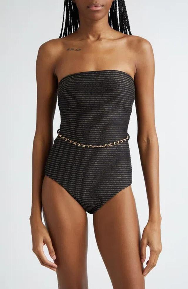 ZIMMERMANN Waverly Chain Detail Strapless One-piece Swimsuit In Black/gold Product Image