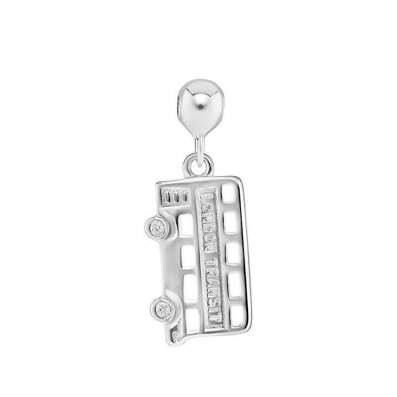 PRIMROSE Sterling Silver Polished Cubic Zirconia Bus Sliding Charm, Womens, Sterling Clear Product Image