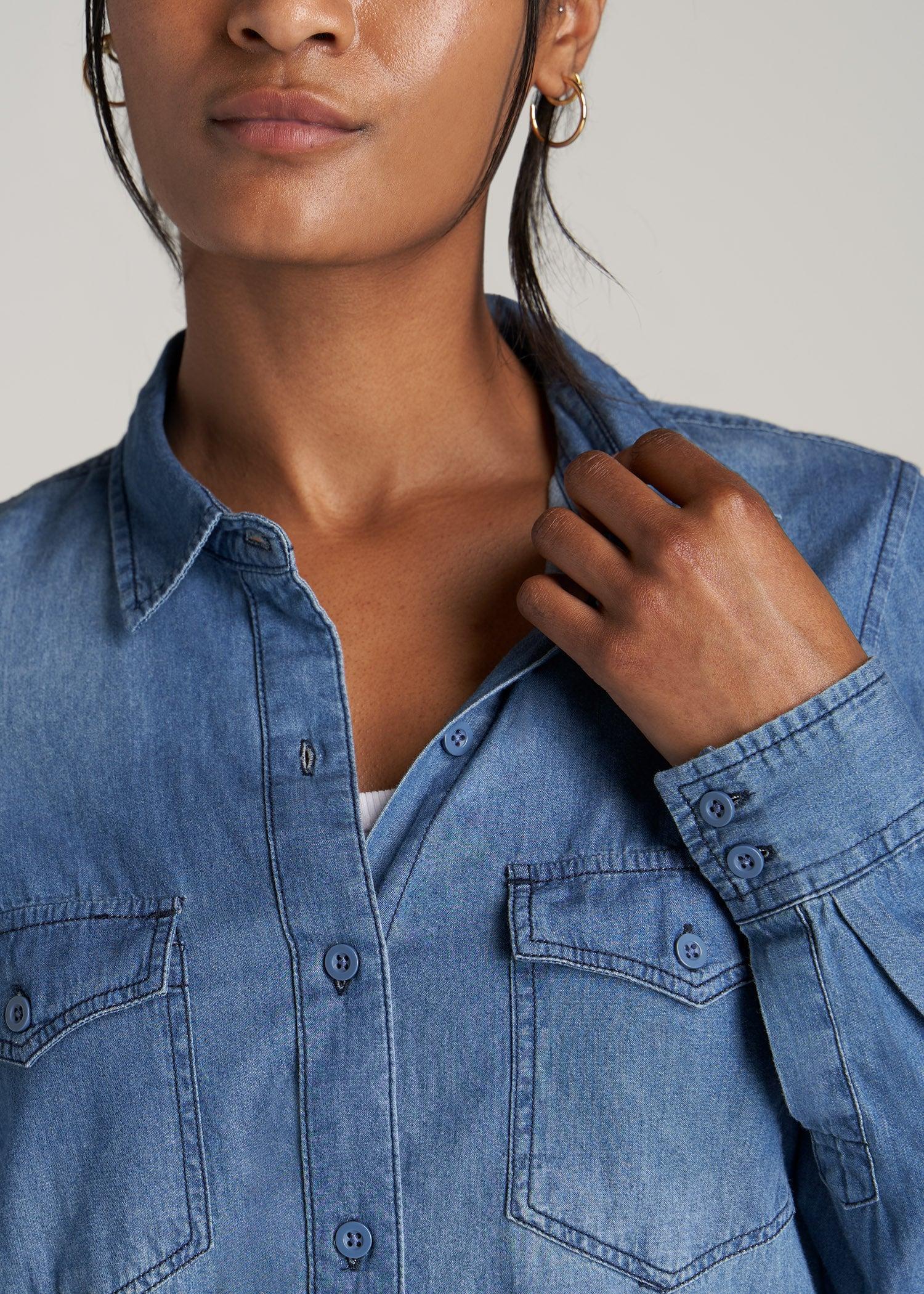 Women's Tall Denim Shirt in Faded Blue Product Image