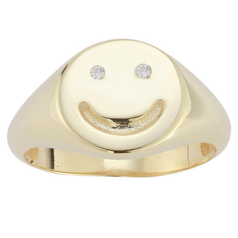 Sunkissed Sterling Sterling Silver Cubic Zirconia Smiley Face Signet Ring, Womens Gold Product Image