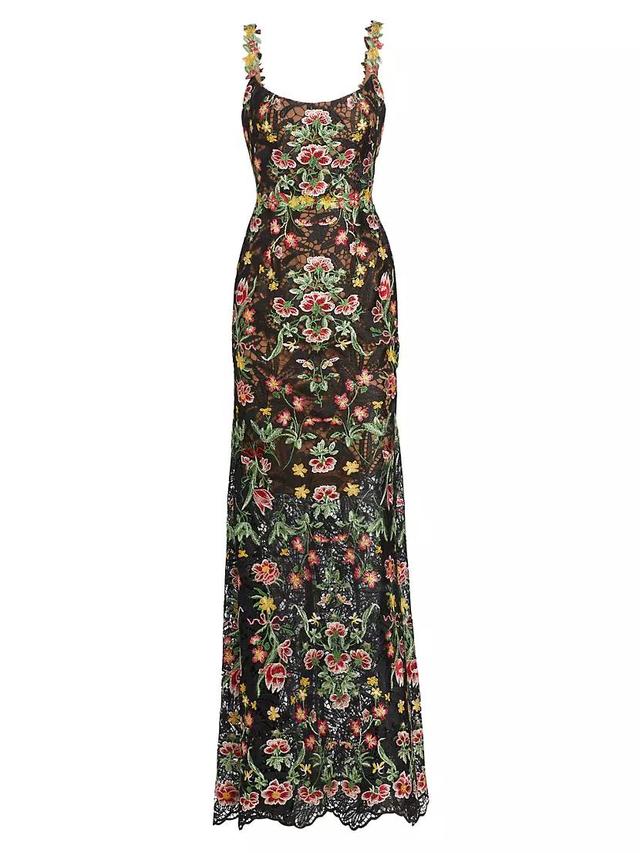 Floral Guipure Sleeveless Fit-&-Flare Gown Product Image