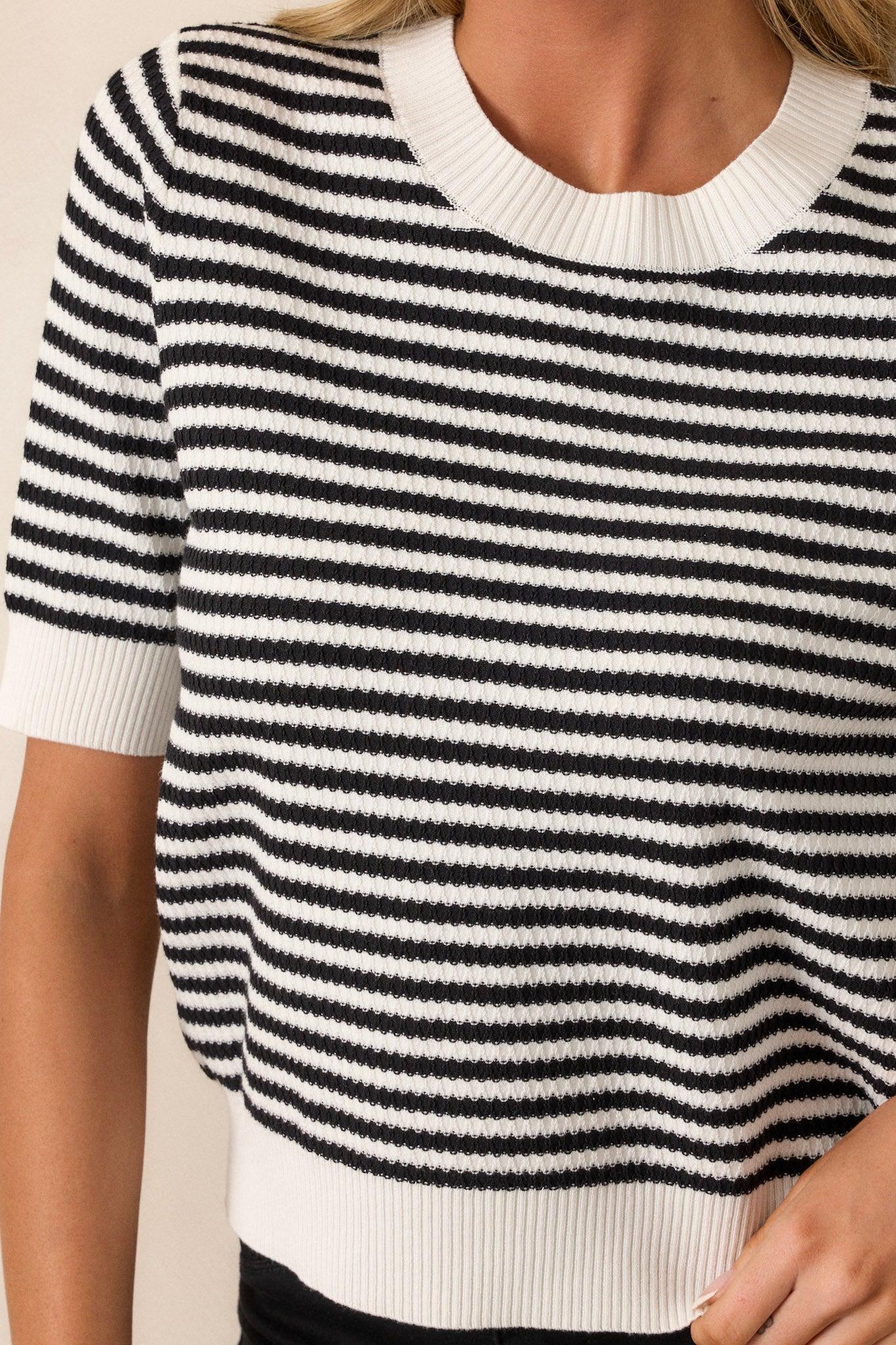 I'm Okay With That Black Stripe Short Sleeve Knit Top Product Image