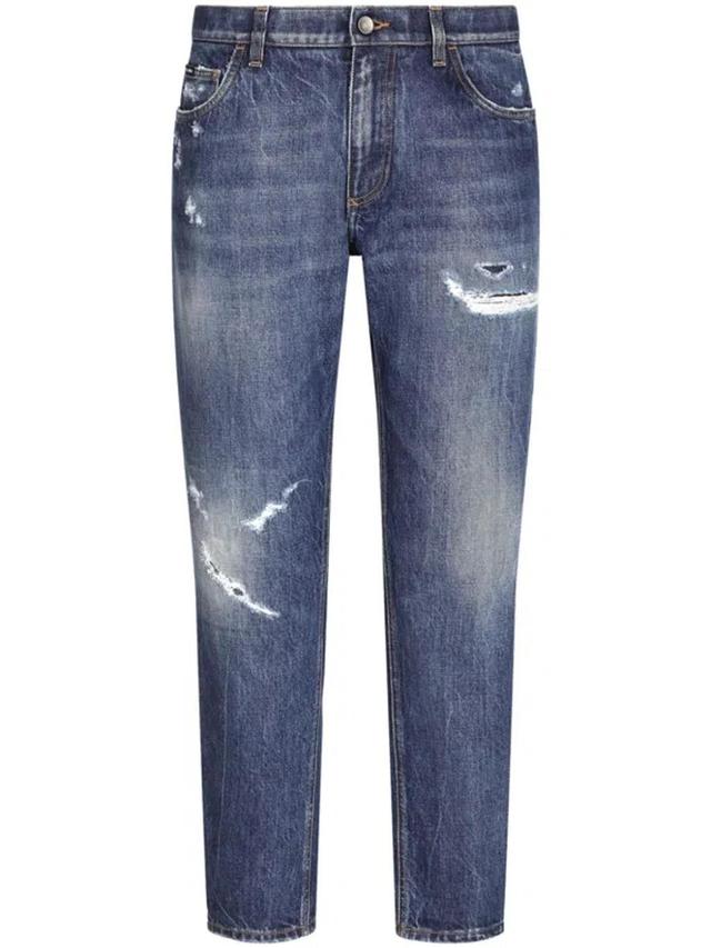 Gerade Jeans Im Distressed-look In Blue Product Image