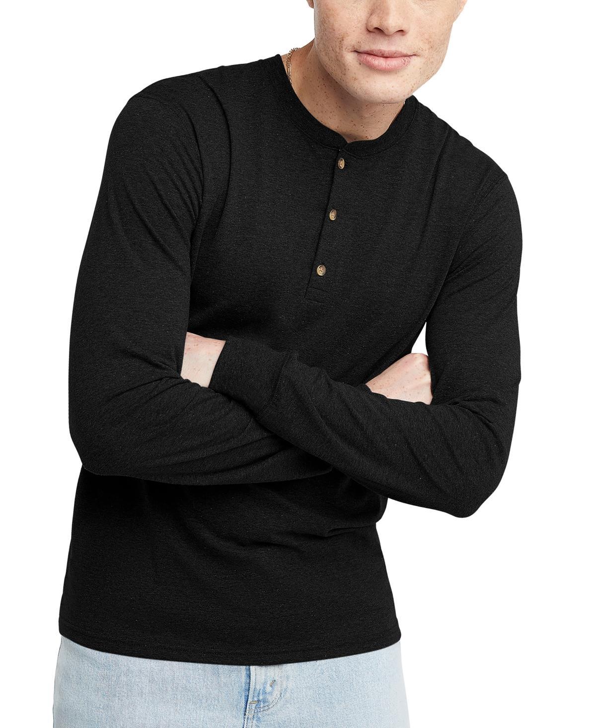 Mens Hanes Originals Tri-Blend Long Sleeve Henley T-shirt Product Image