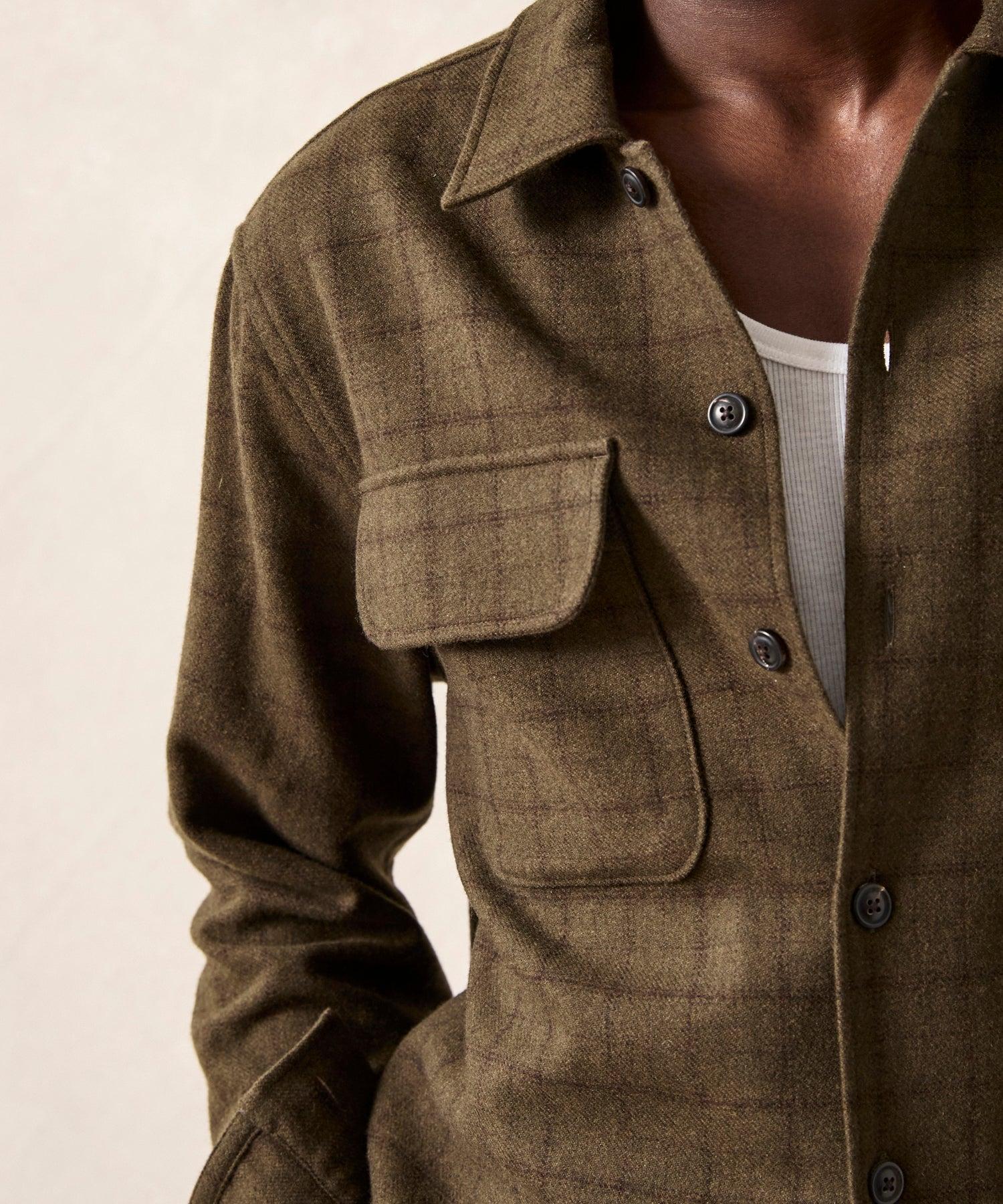 Italian Wool Field Overshirt in Olive Plaid Product Image