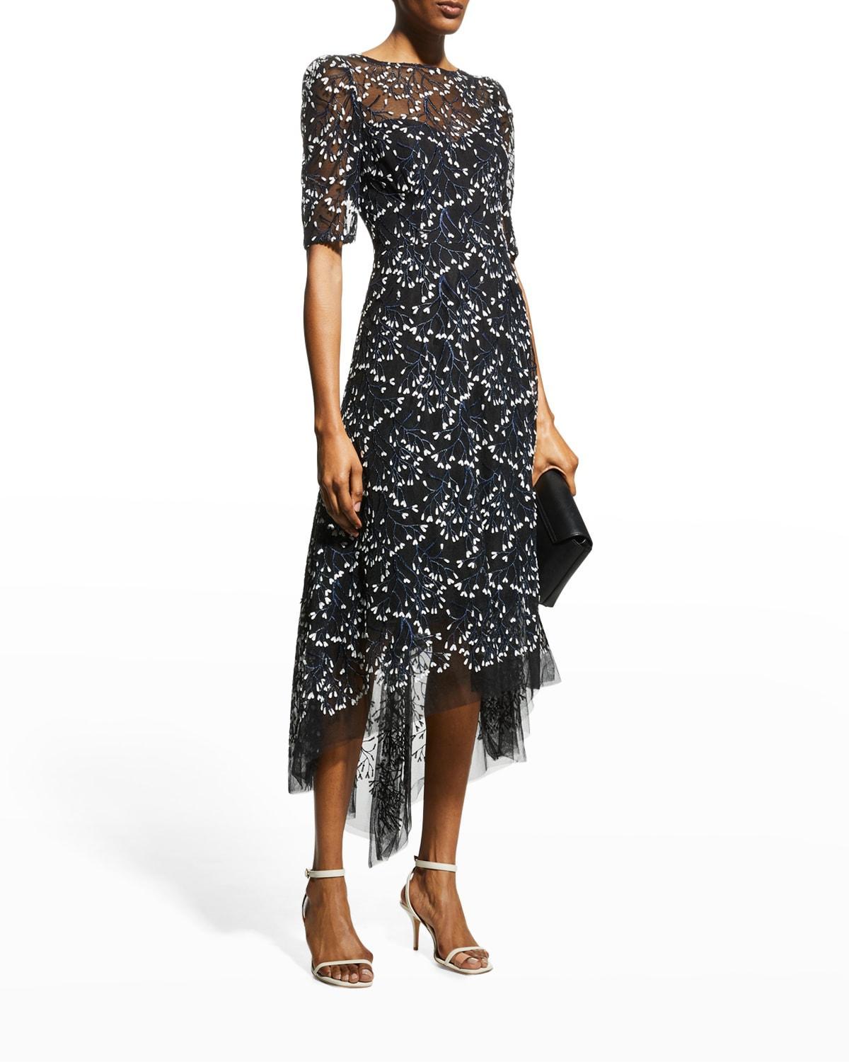 Womens Floral Bead-Embellished Midi-Dress Product Image