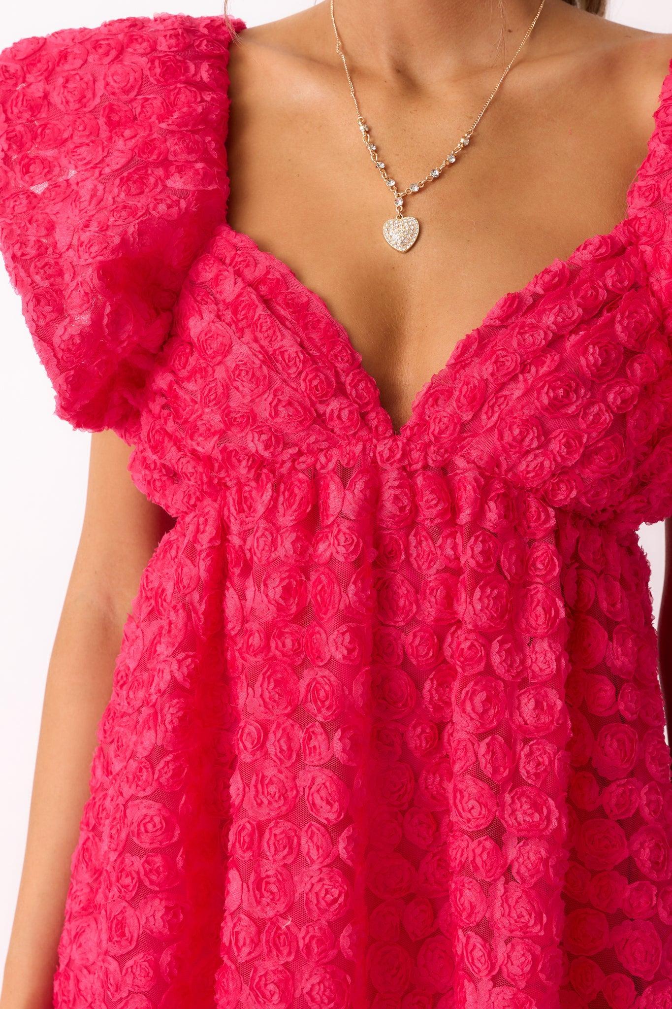 Blooming Love Hot Pink Flutter Sleeve Mini Dress Product Image