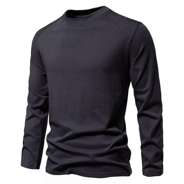 Long-Sleeve Crew Neck Plain T-Shirt Product Image