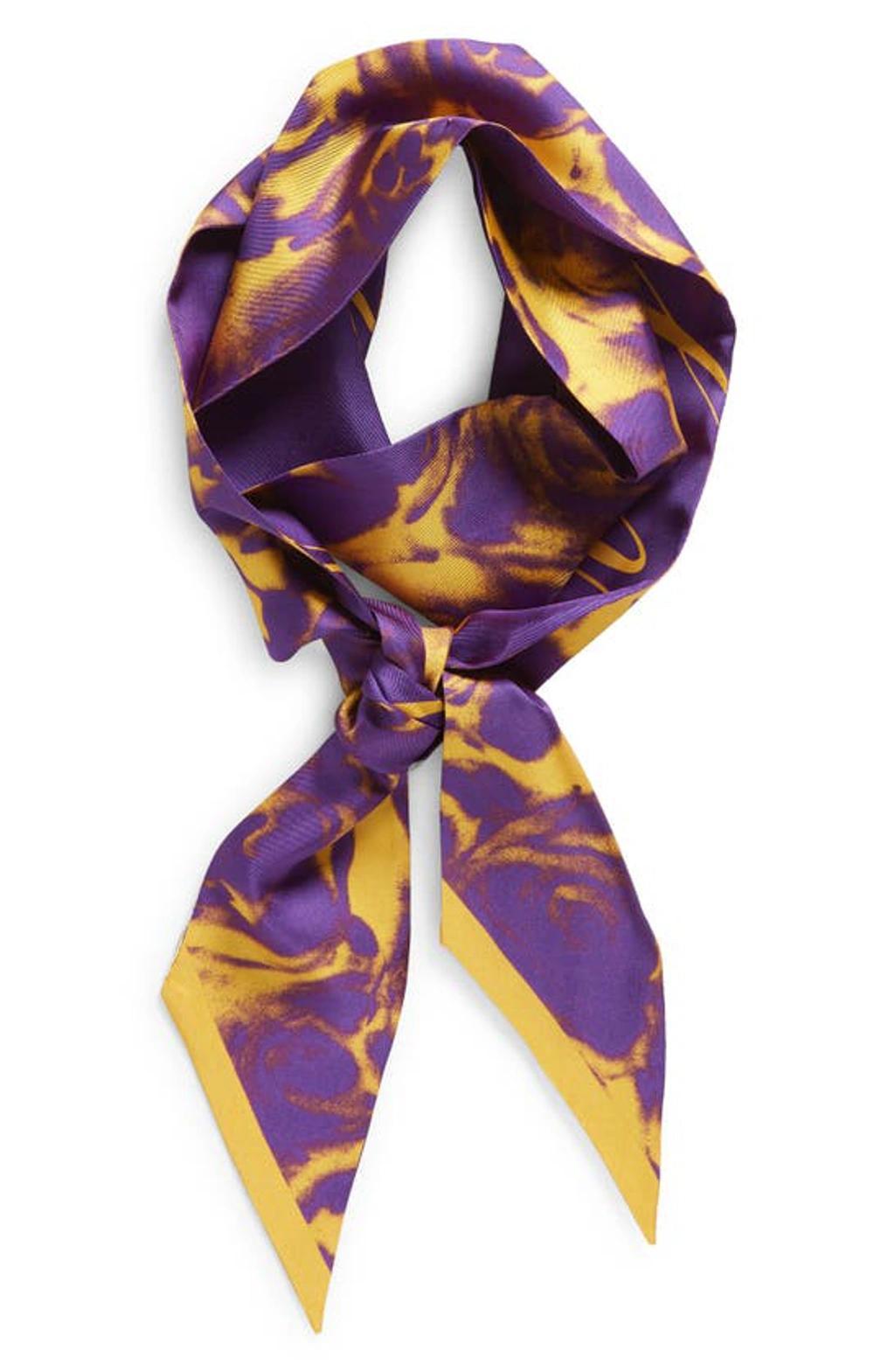 BURBERRY Rose-print Silk Scarf In Purple Product Image