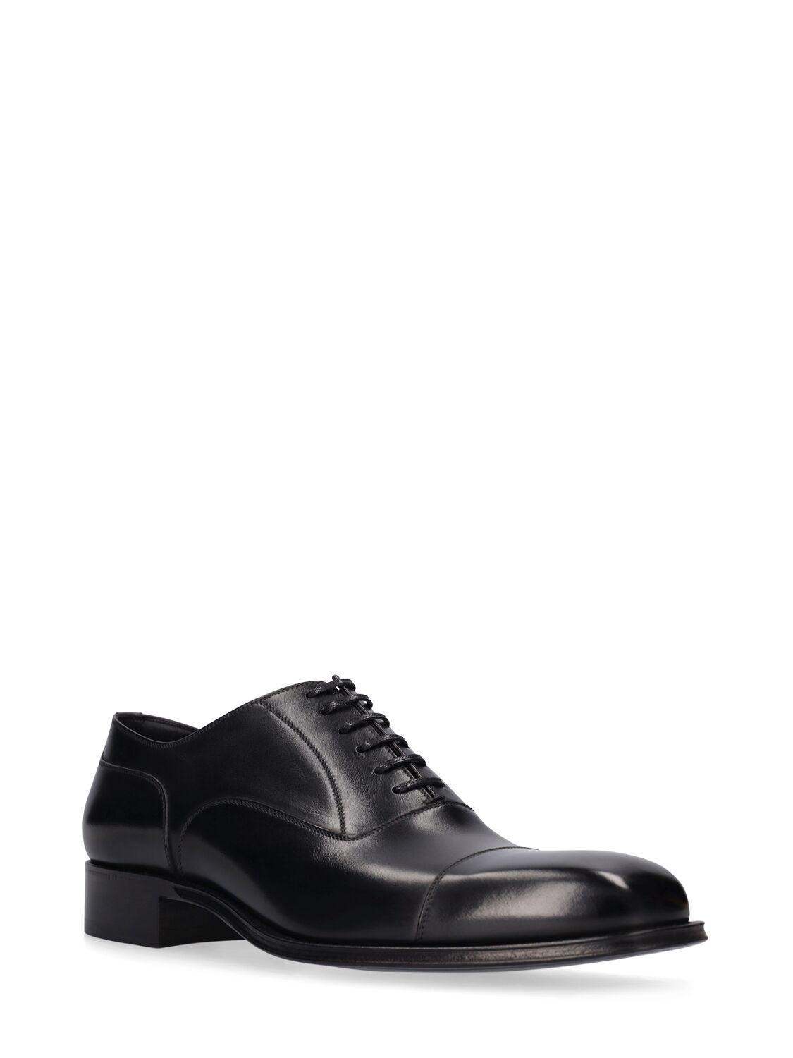 TOM FORD Black Elkan Leather Derby Shoes Product Image