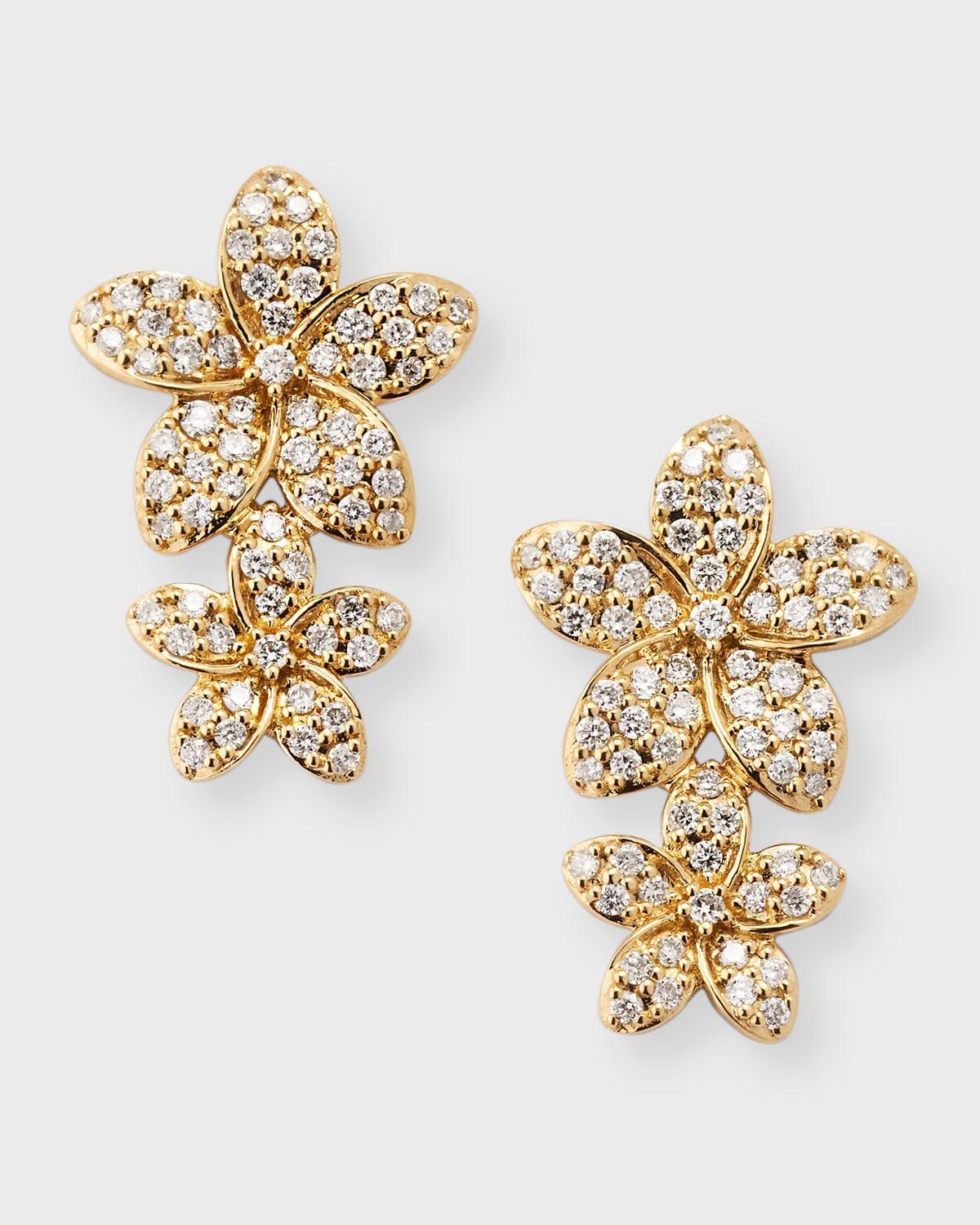 Womens Double Plumeria 14K Gold & Diamond Earrings Product Image