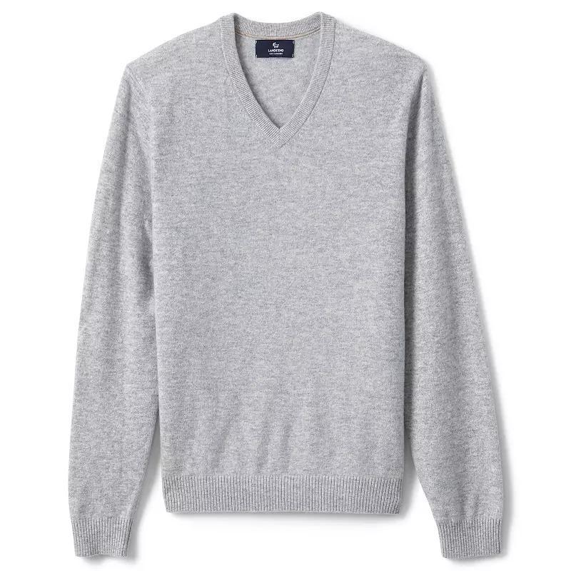 Big & Tall Lands End Fine-Gauge Cashmere V-neck Sweater, Mens Light Gray Grey Product Image