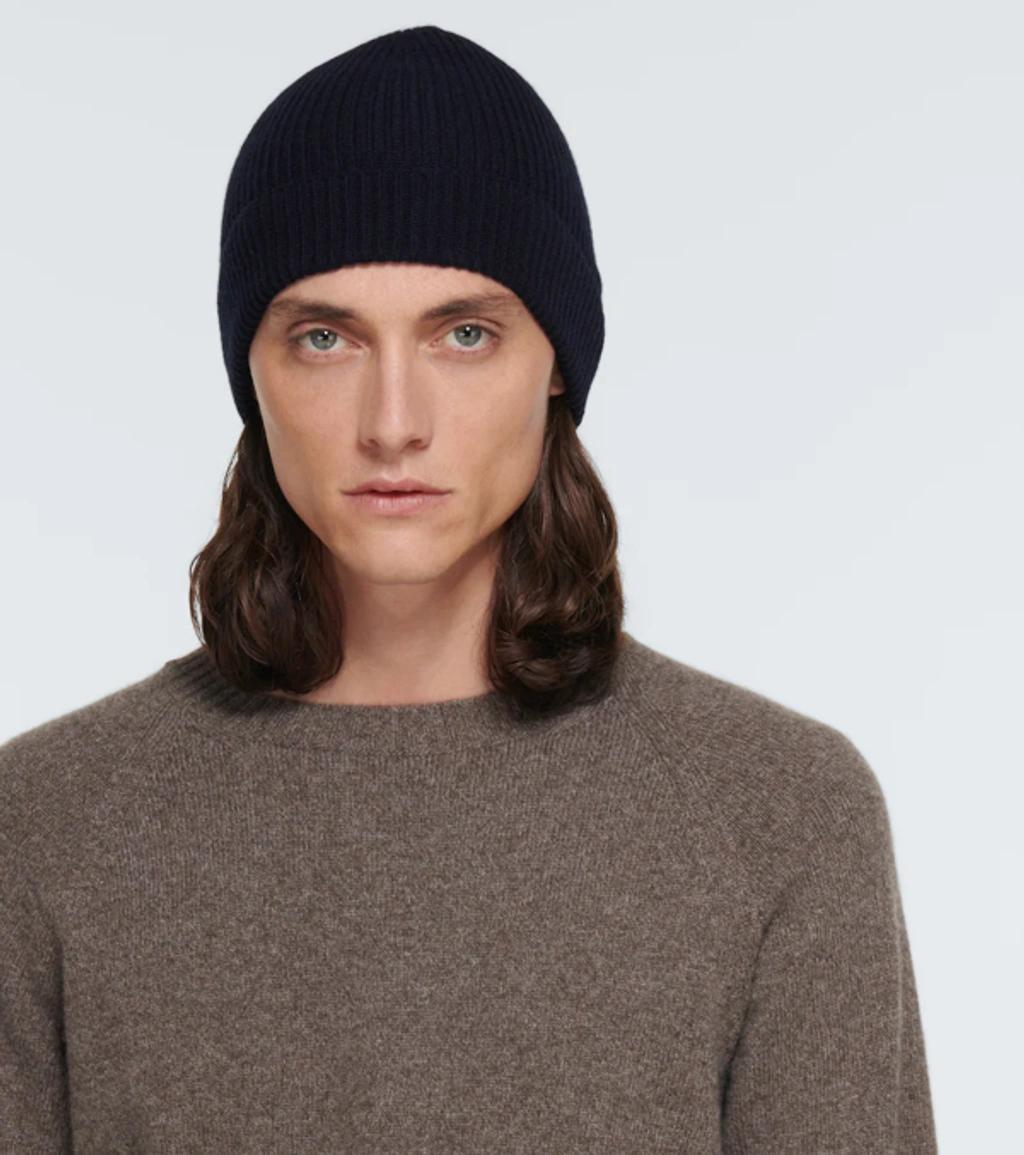 TOM FORD Logo-patch Cashmere Beanie In Blue Product Image