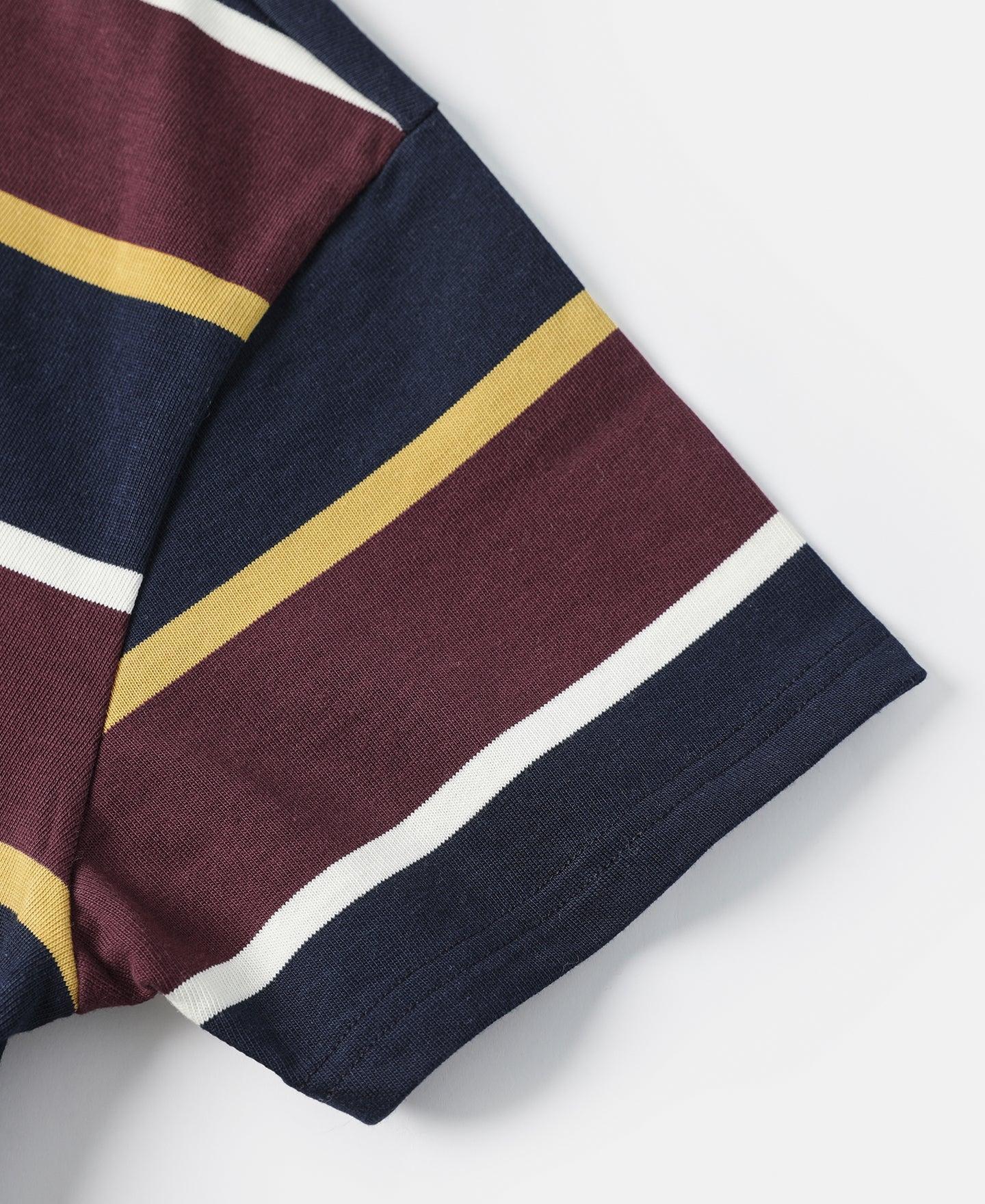 9.8 oz IVY Style Striped T-Shirt - Burgundy Red/Navy Product Image