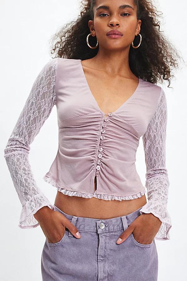 Kimchi Blue Arabella Button Front Lace Top Womens at Urban Outfitters Product Image