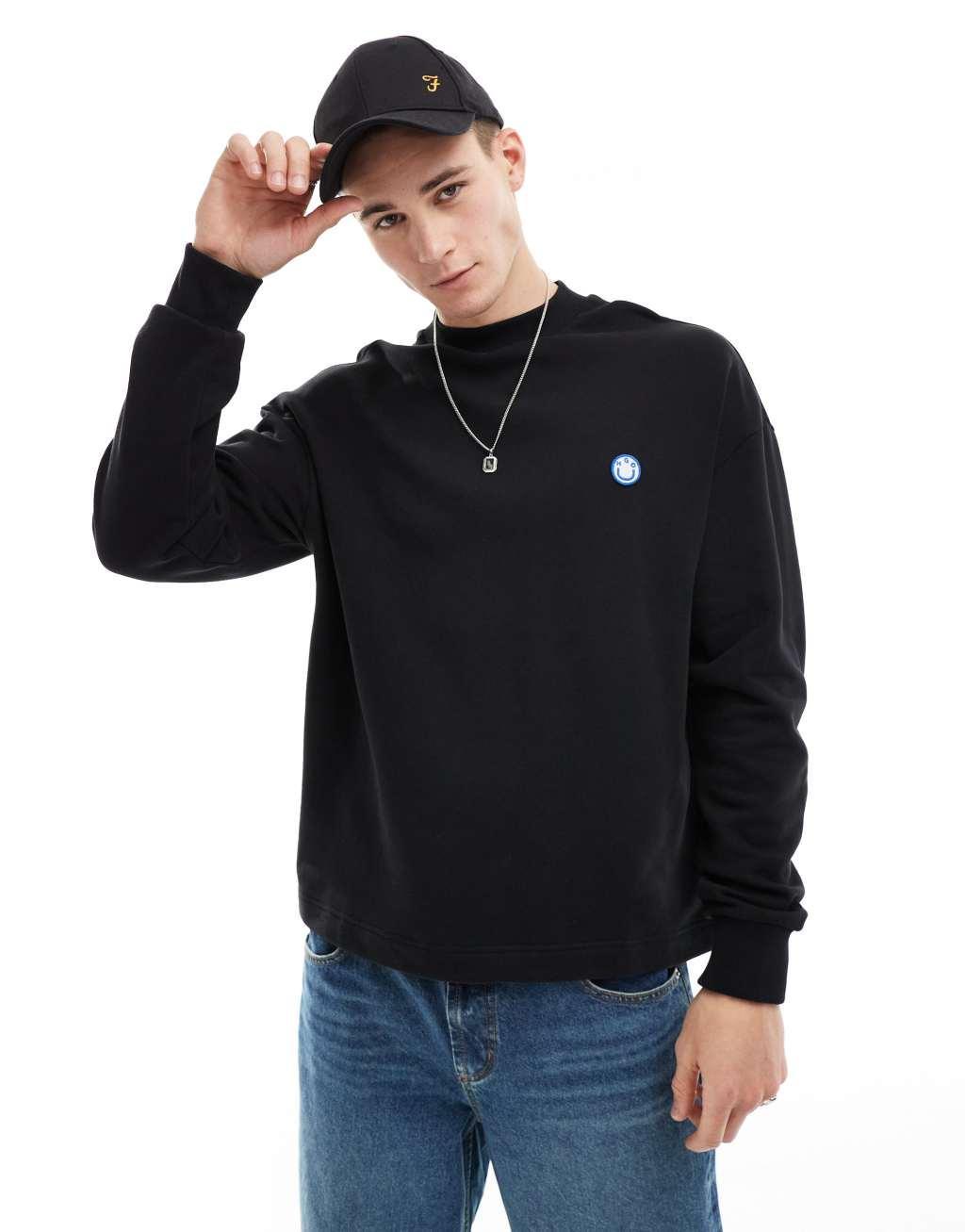 HUGO BLUE relaxed graphic sweatshirt in black Product Image