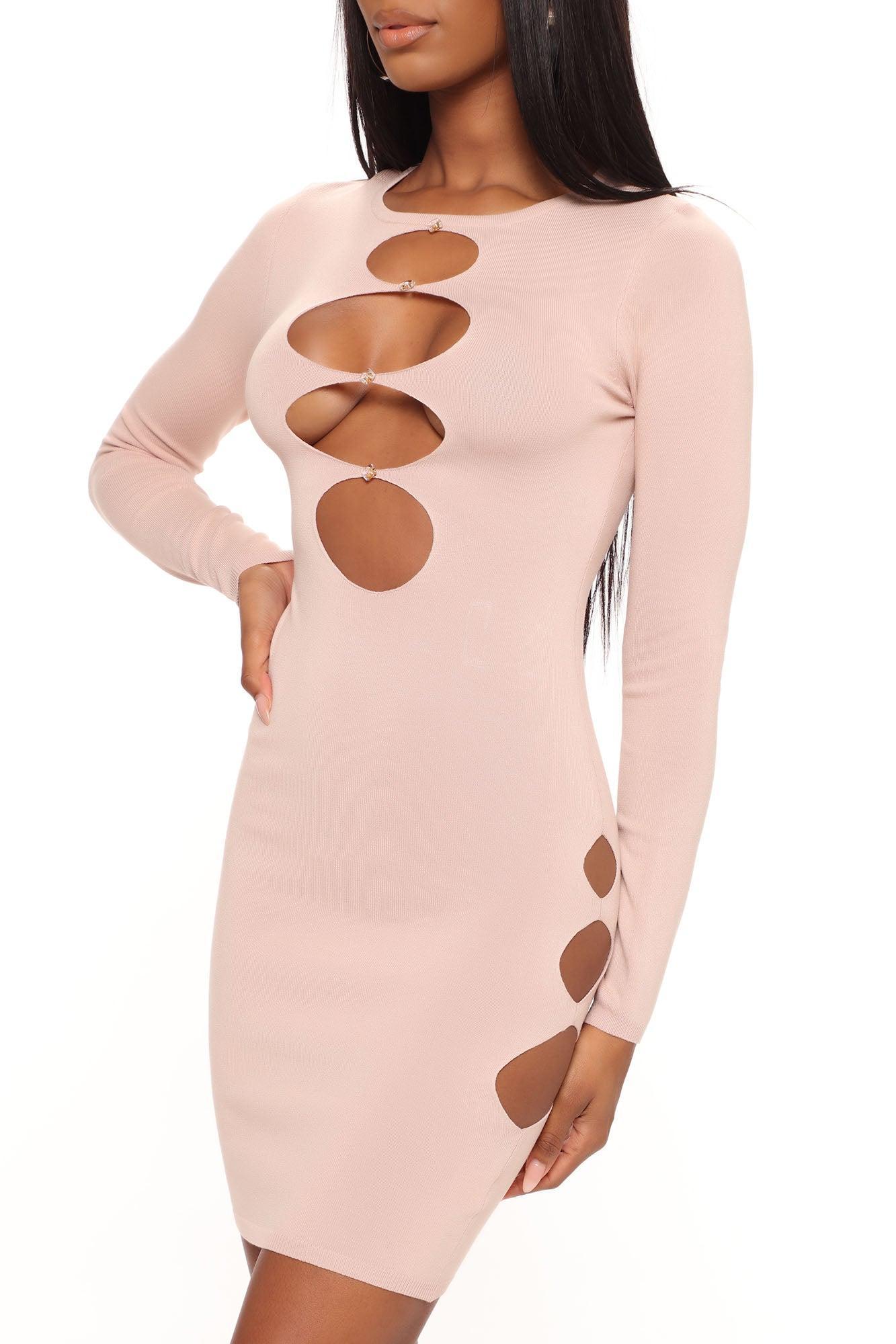 Tall Adella Sweater Mini Dress - Taupe Product Image