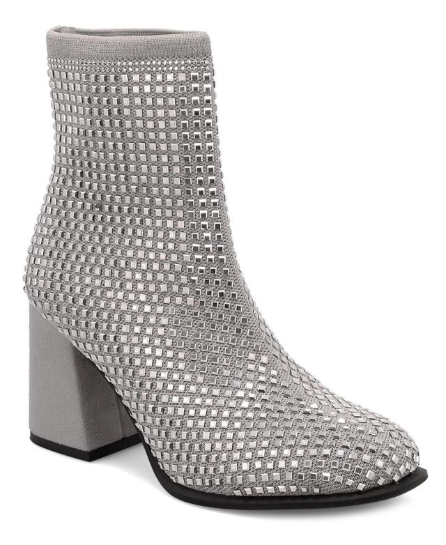 Mia Womens Piana Block-Heel Rhinestone Knit Booties Product Image