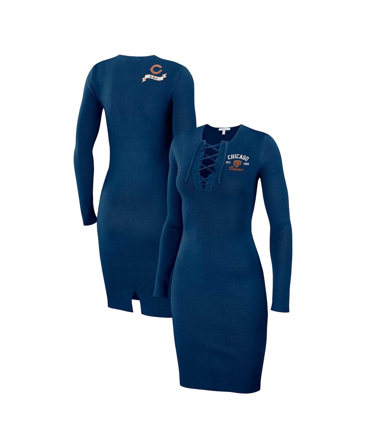 Womens WEAR by Erin Andrews Chicago Bears Lace Up Long Sleeve Dress Blue Product Image