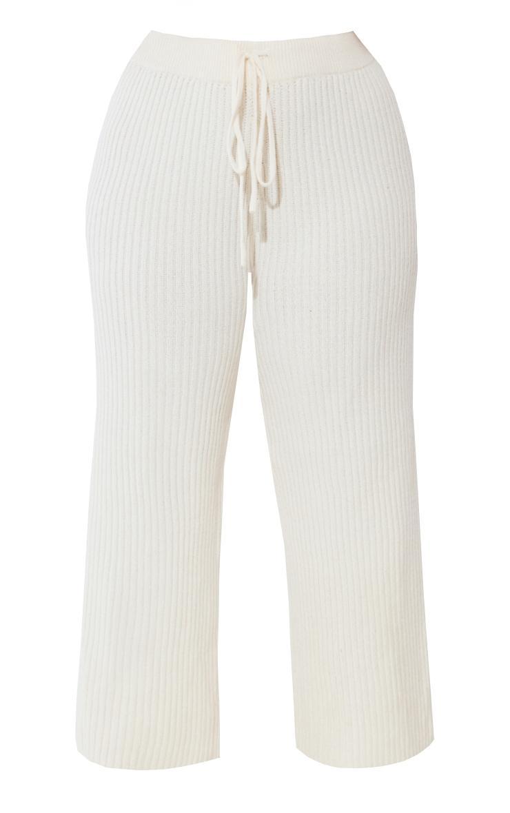 Plus Cream Knit Rib Wide Leg Pants Product Image