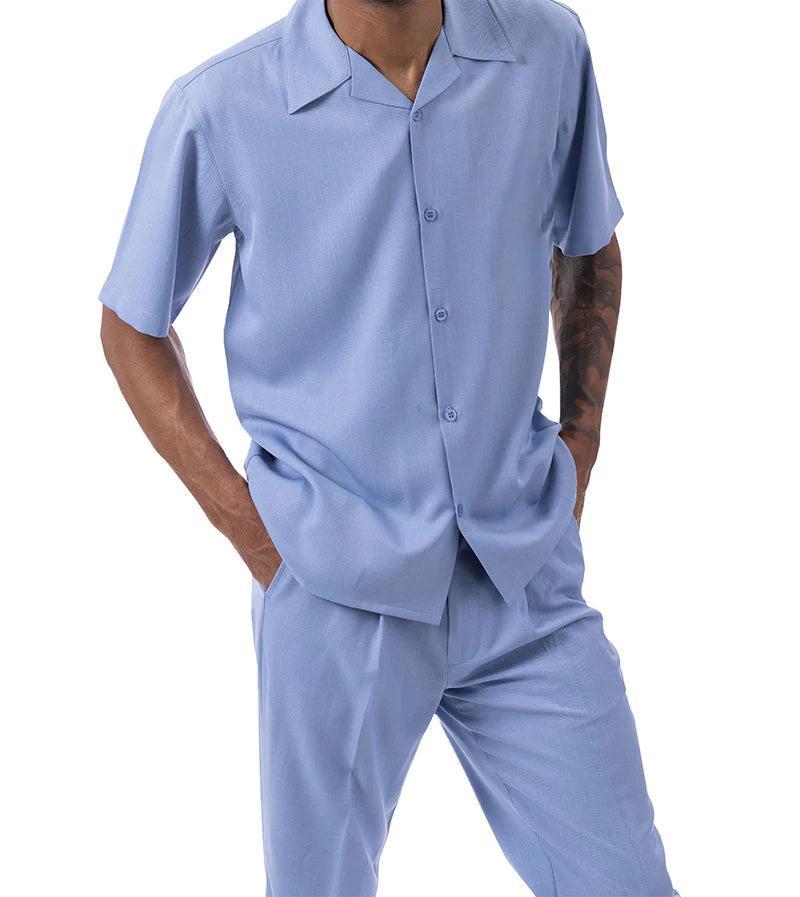 Men's 2 Piece Walking Suit Summer Short Sleeves in Carolina Blue Male Product Image