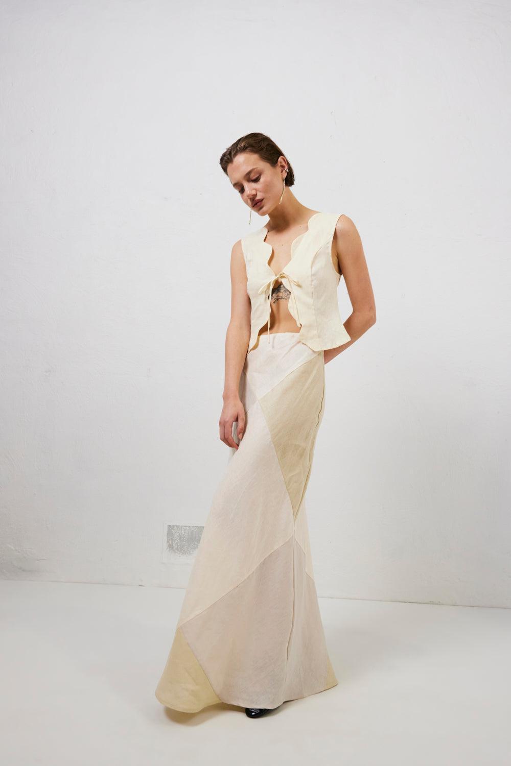 Valencia Bias Cut Linen Maxi Skirt Cream Product Image