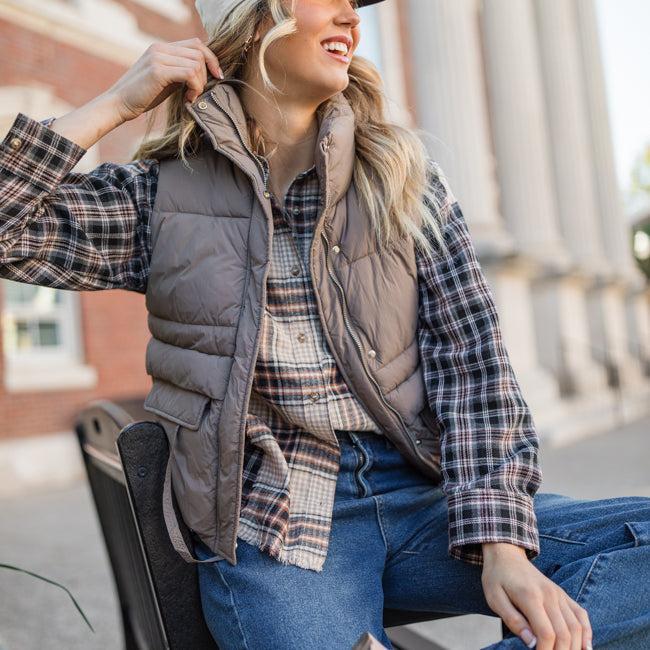 About Tomorrow Black Mixed Media Plaid Button Down Top Product Image