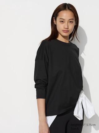 Womens Smooth Cotton Oversized T-Shirt Long-Sleeve Black 2XS UNIQLO US Product Image