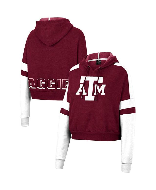 Womens Colosseum Maroon Texas A&M Aggies Throwback Stripe Arch Logo Cropped Pullover Hoodie Product Image