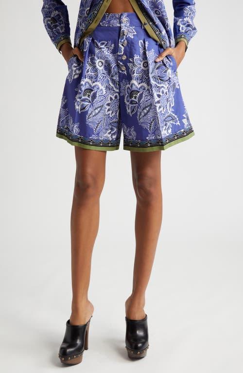 High-Rise Bandana Border-Print Pleated Shorts Product Image