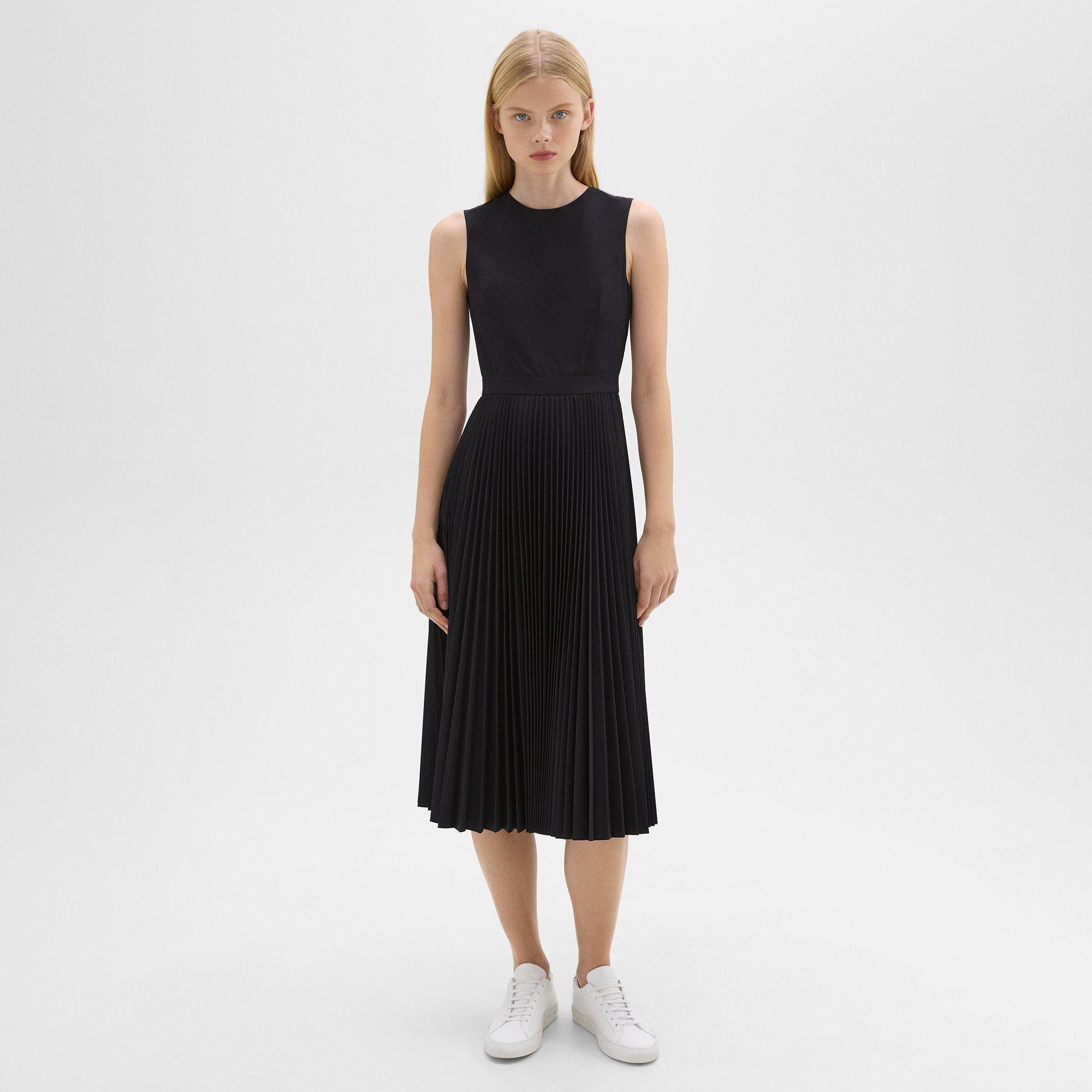 Sleek Poplin Pleated Midi Dress | Theory Product Image