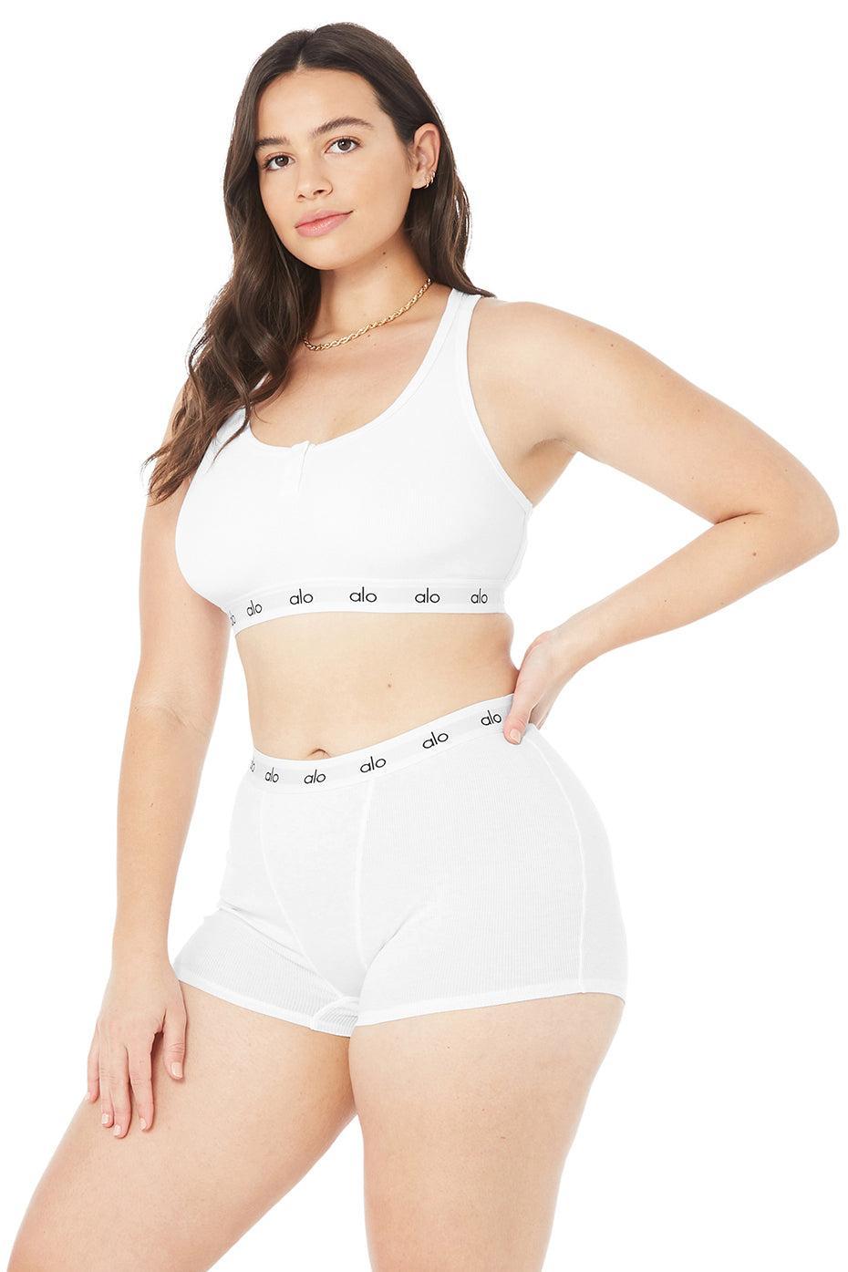 Icon Ribbed Henley Bra - White Female Product Image