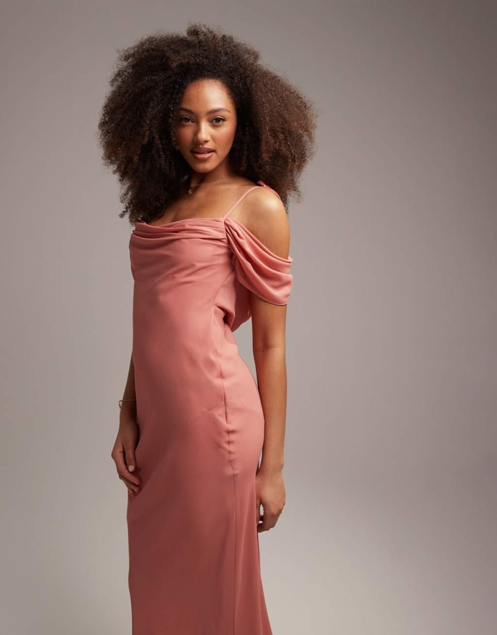 ASOS DESIGN Bridesmaid cowl front maxi dress with cold shoulder detail Product Image