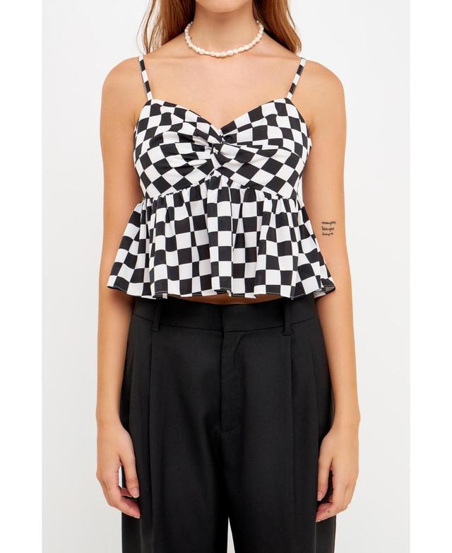 Womens Knotted Checker Print Top Product Image