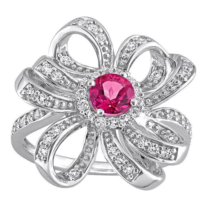 Stella Grace Sterling Silver Pink Topaz & White Topaz Flower Cocktail Ring, Womens Product Image