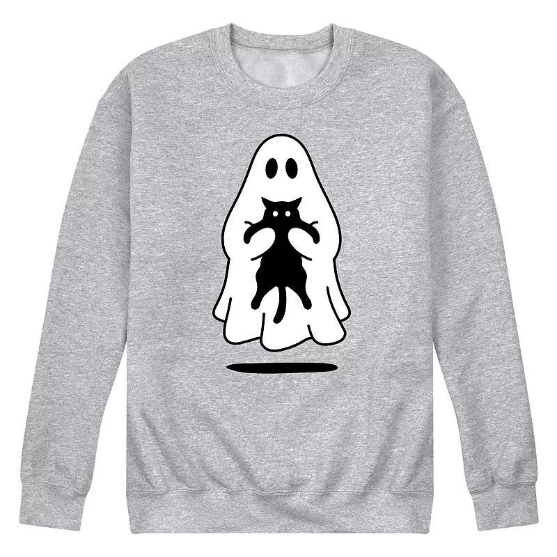 Mens Ghost Holding Black Cat Fleece Sweatshirt Grey Gray Product Image