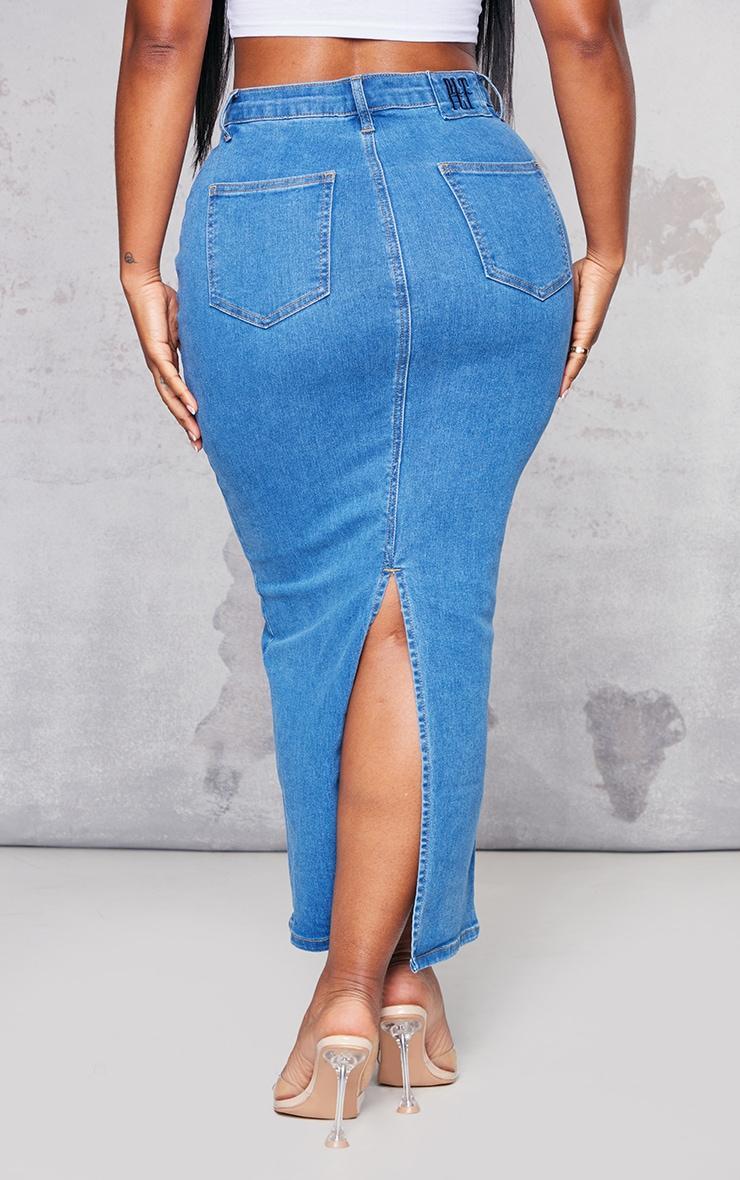 Shape Mid Blue Wash Denim Disco Midaxi Skirt Product Image