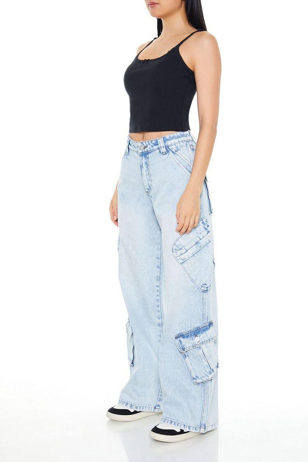 Mid-Rise Wide-Leg Cargo Jeans | Forever 21 Product Image