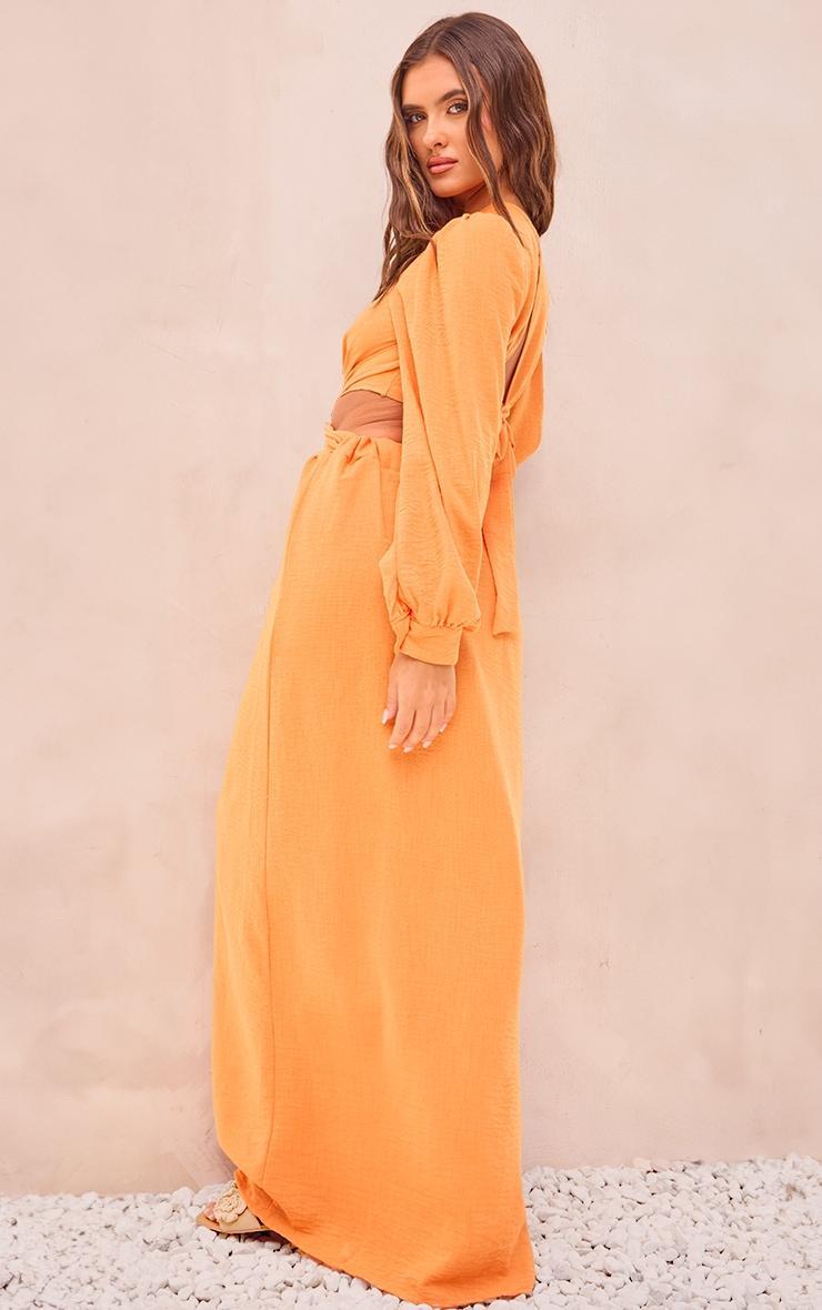 Orange Linen Look Plunge Ring Detail Maxi Dress Product Image